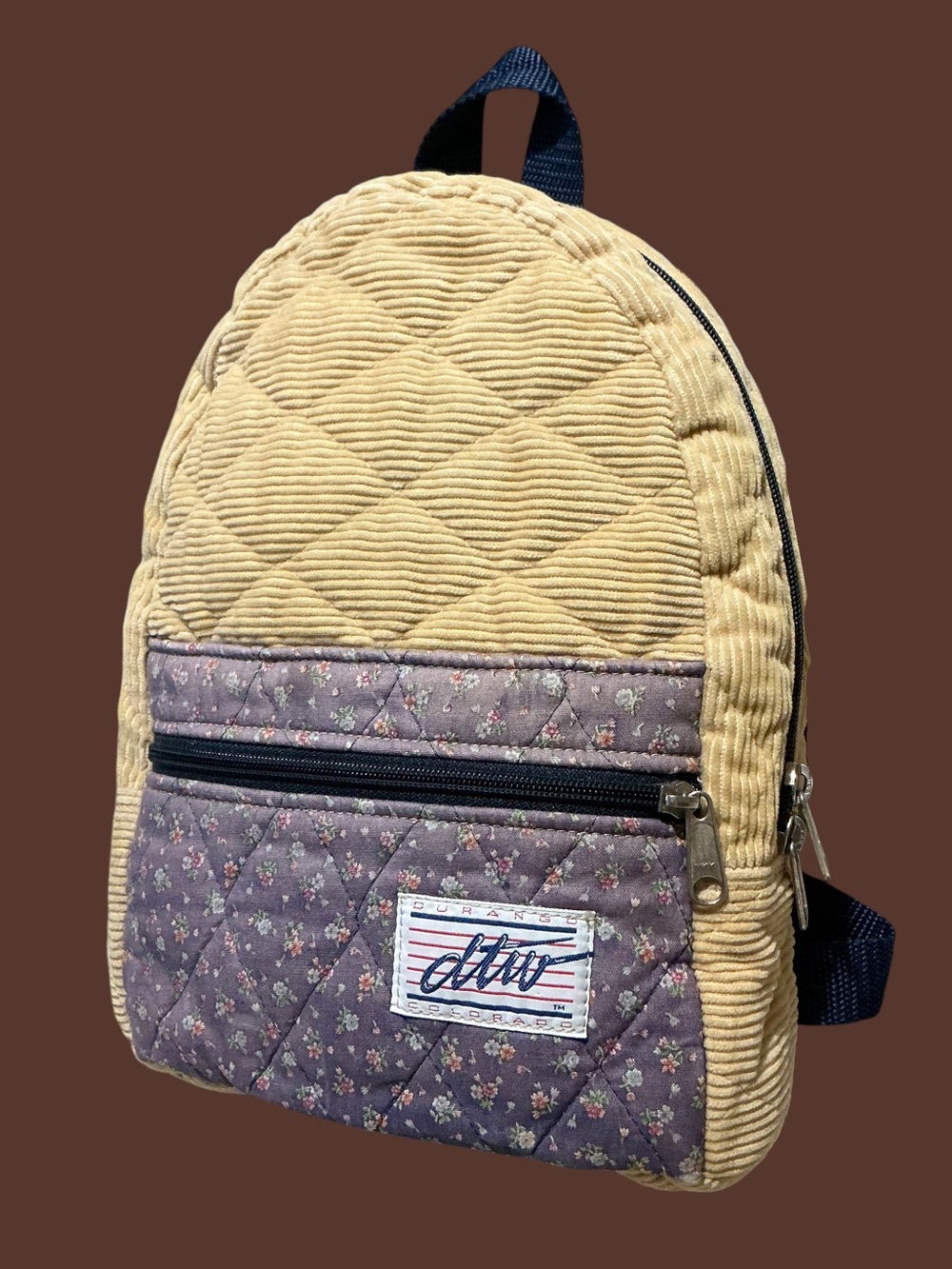 Vintage 90s DTW Threadworks Durango Colorado Quilted Corduroy Mini Backpack